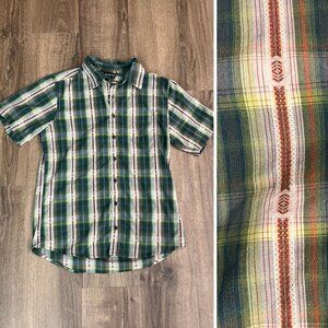 Sherpa Vintage Nepal Green Plaid Cotton Outdoor Shirt Sz M